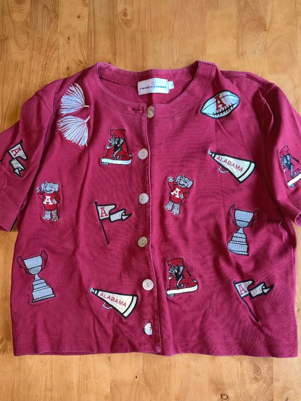 Castles Sport Alabama Crimson Tide Embroidered Short Sleeve Cardigan Red Large